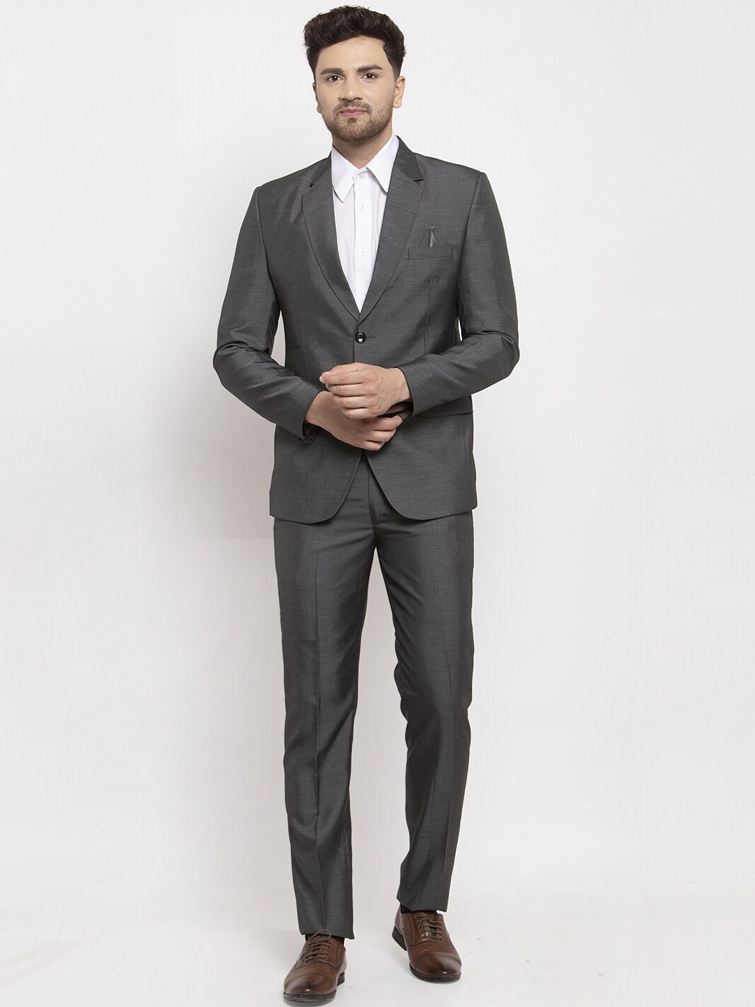 

KLOTTHE Men Grey Solid Single-Breasted Slim-Fit 2-Piece Party Suit