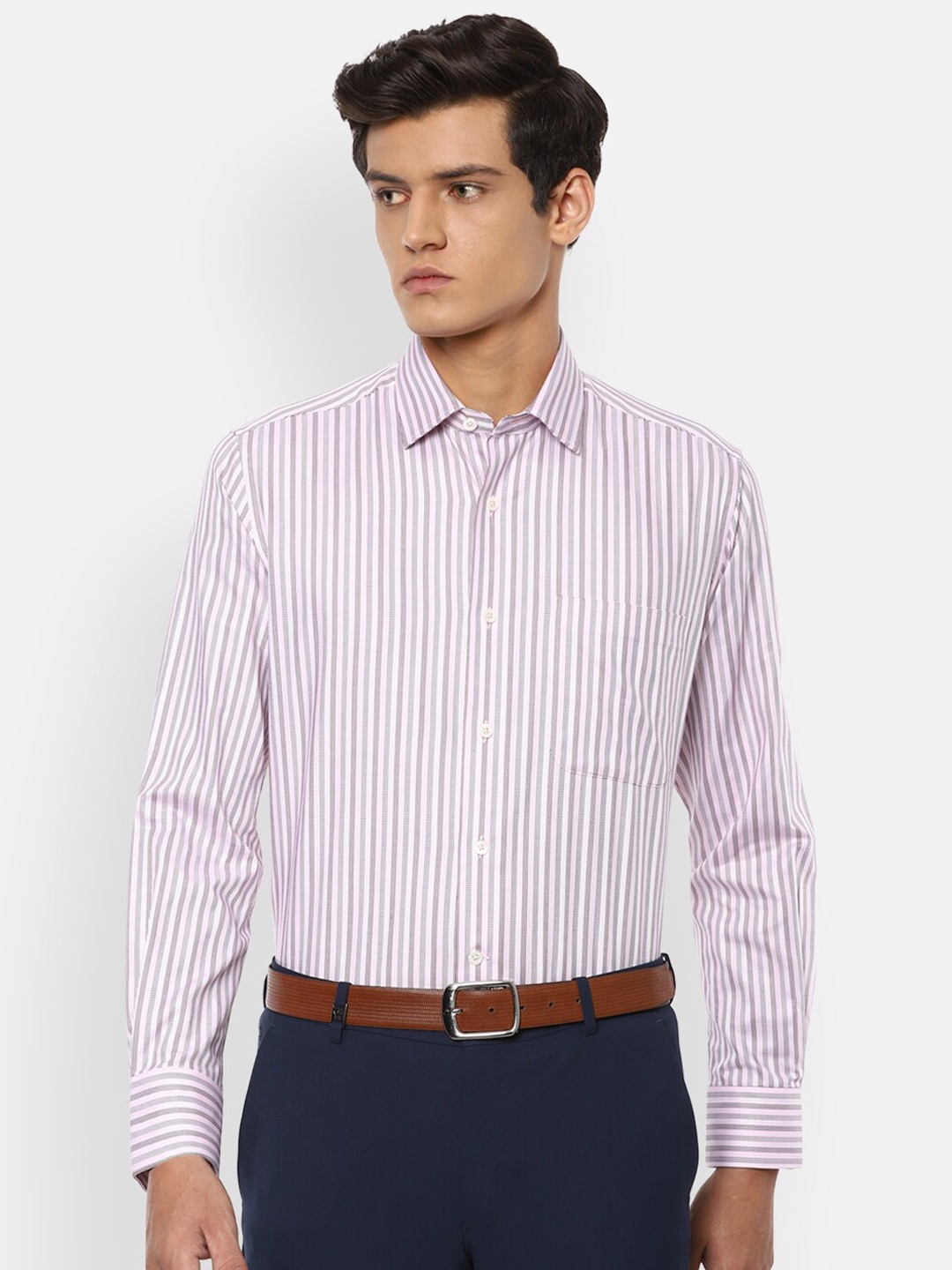 

Luxure by Louis Philippe Men Pink Cotton Opaque Striped Formal Shirt