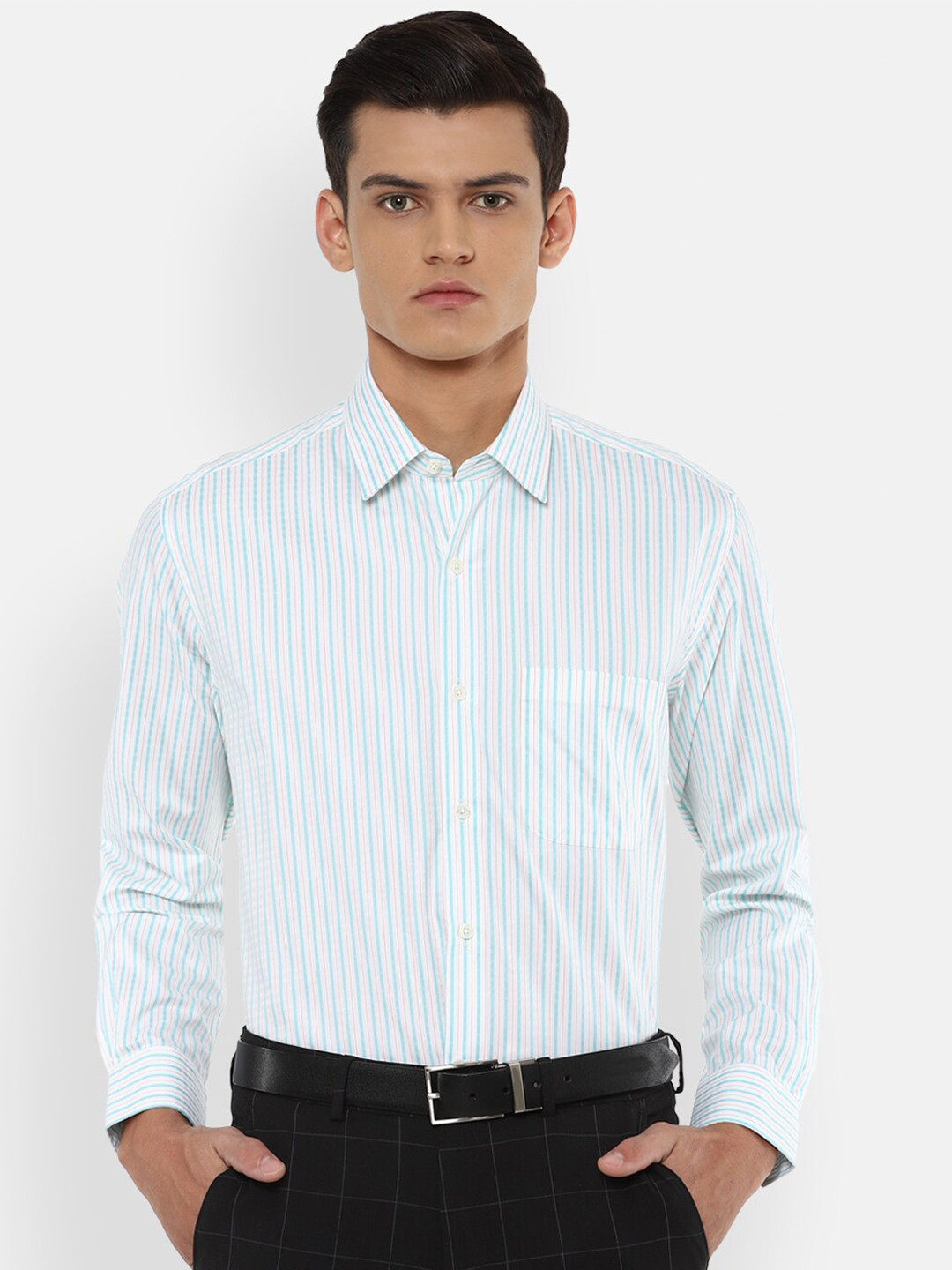 

Luxure by Louis Philippe Men Blue Opaque Striped Formal Shirt