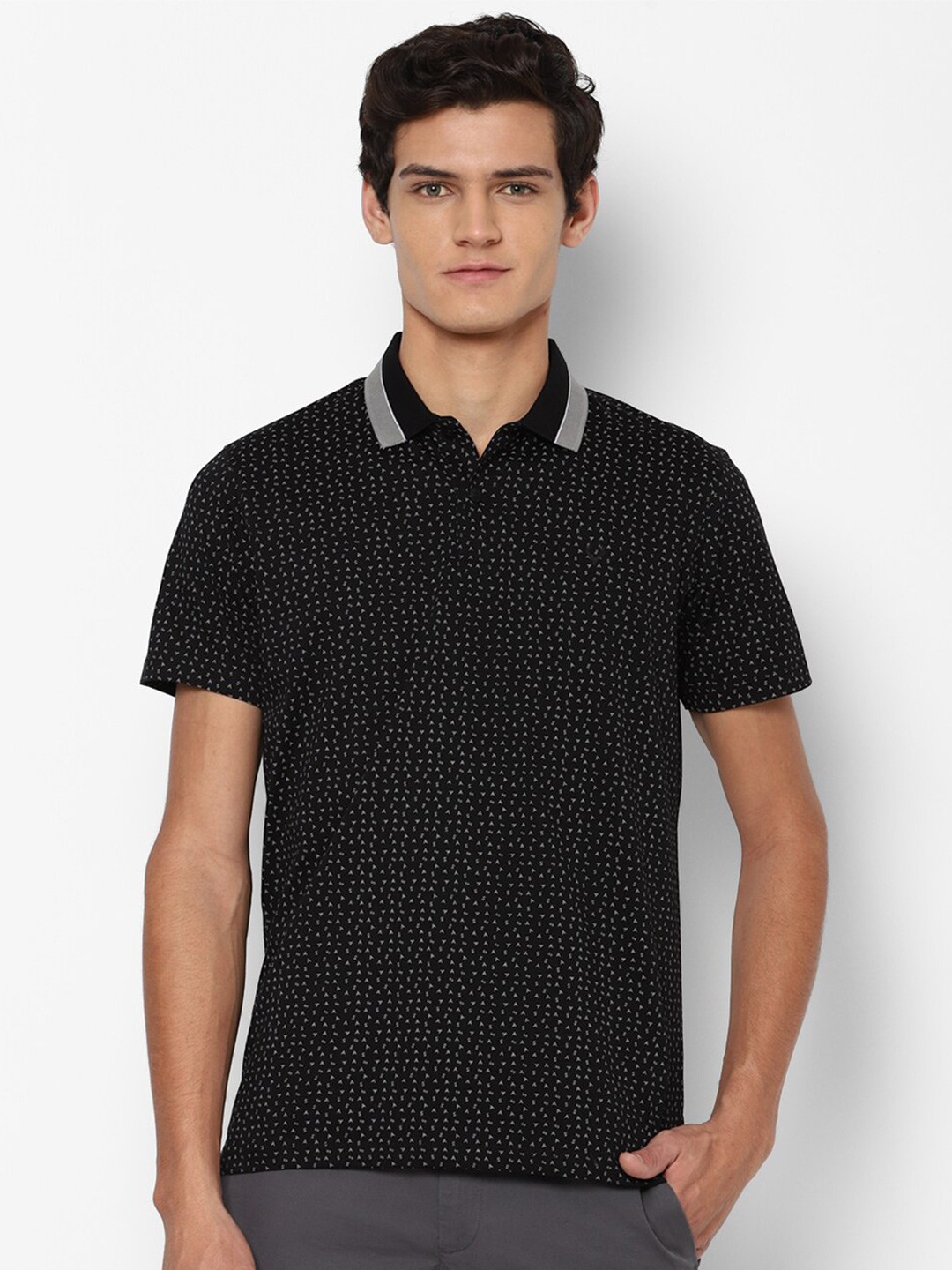 

Allen Solly Men Black & Grey Micro Ditsy Printed Polo Collar T-shirt