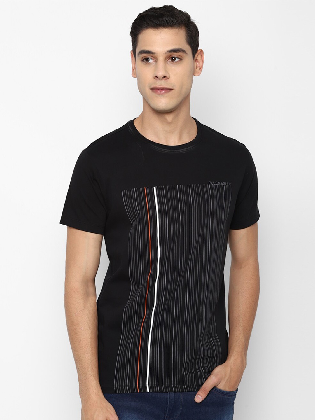 

Allen Solly Men Black & Off White Striped T-shirt
