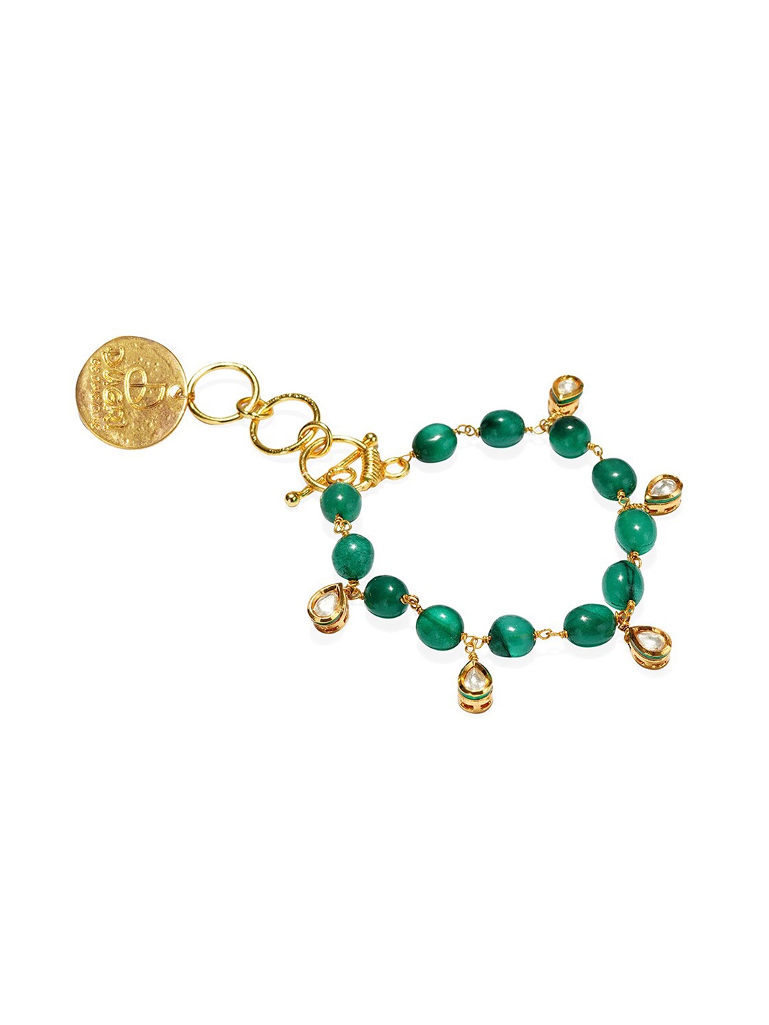 

DUGRISTYLE Women Gold-Plated Green Brass Kundan Charm Bracelet