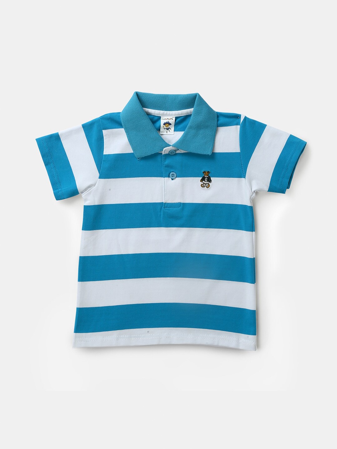 

Hopscotch Boys Blue & White Striped Polo Collar T-shirt