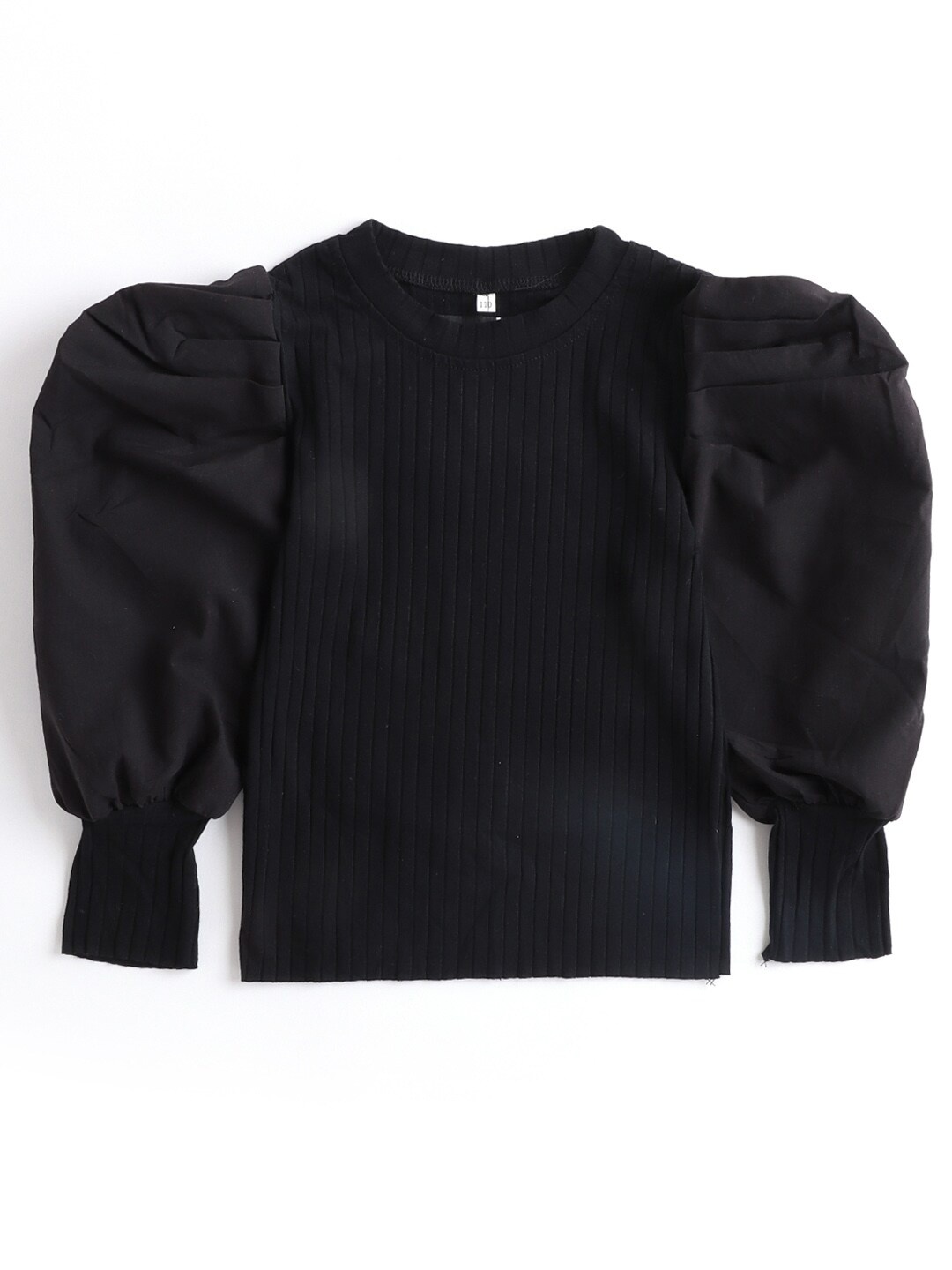 

Hopscotch Black Puff Sleeves Regular Top