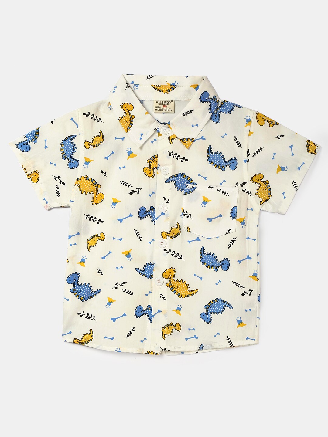 

Hopscotch Boys White & Blue Classic Cotton Opaque Printed Casual Shirt