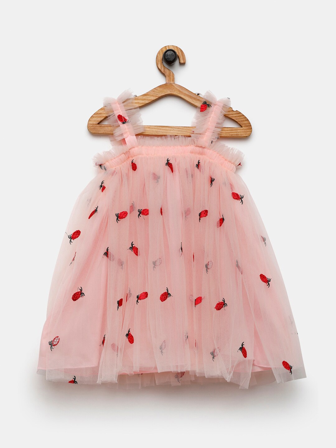 

Hopscotch Pink & Red Embroidered A-Line Dress