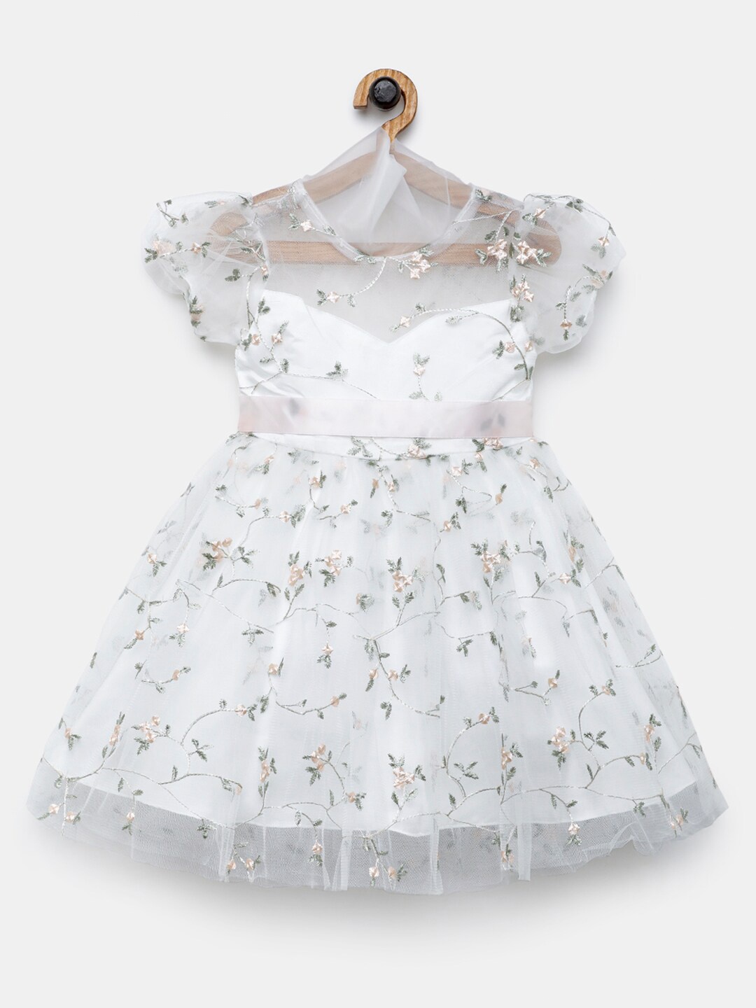 

Hopscotch White & Green Floral Dress