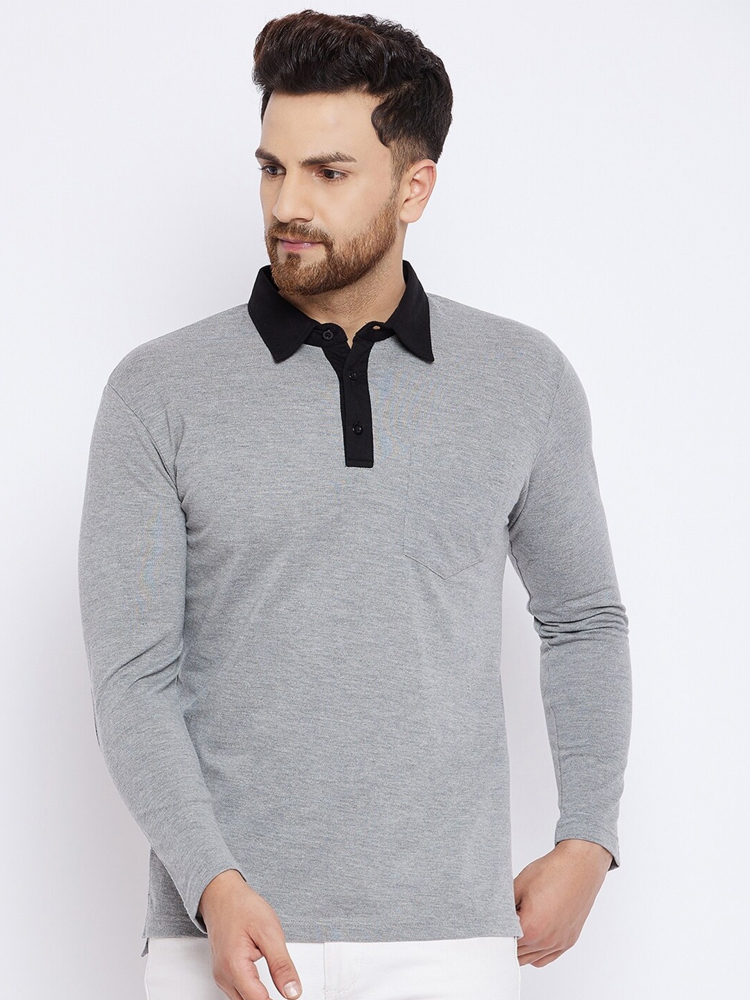 

Hypernation Men Grey Solid Polo Collar T-shirt