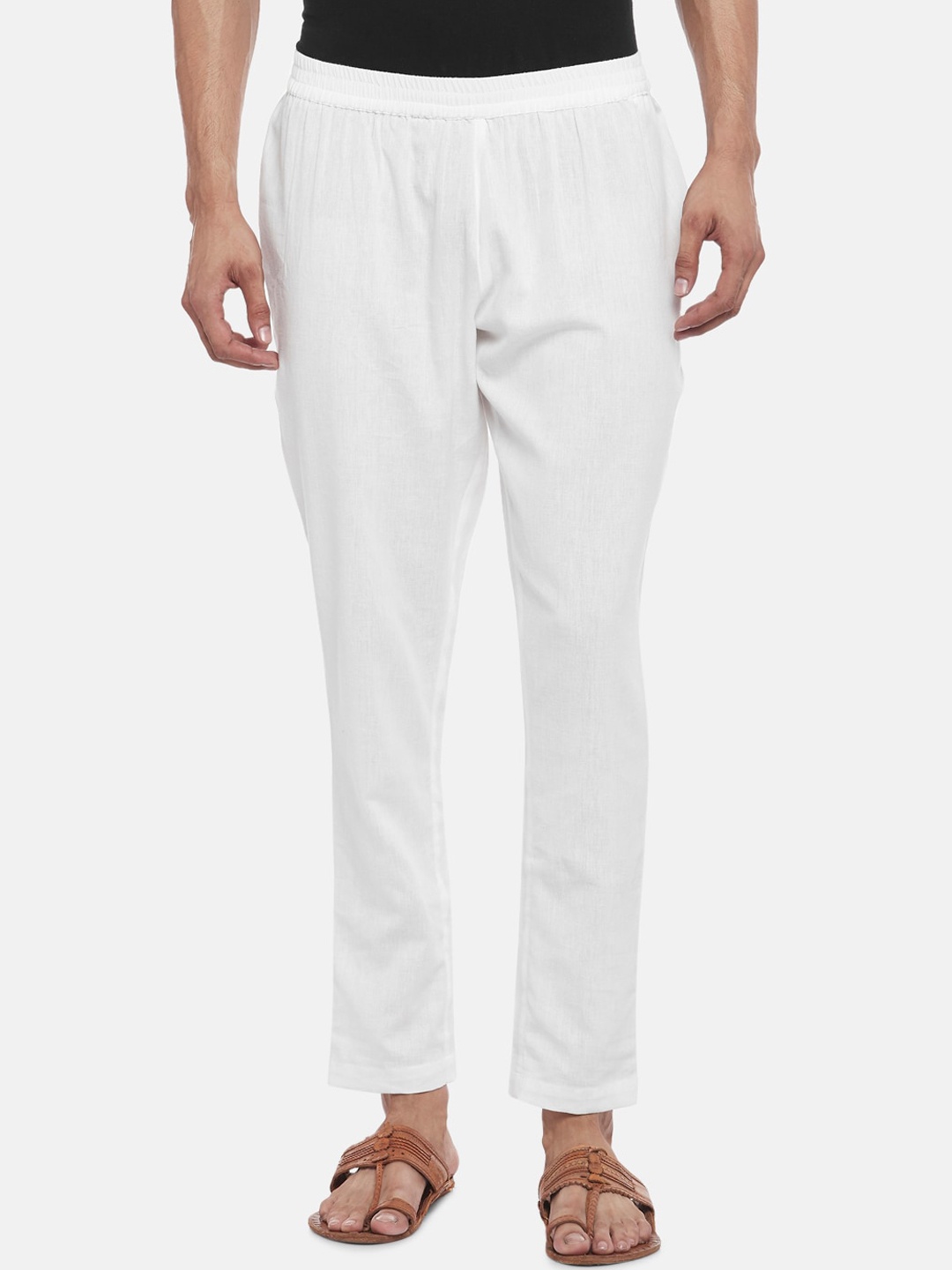 

indus route by Pantaloons Men Off White Solid Pure Cotton Pyjama