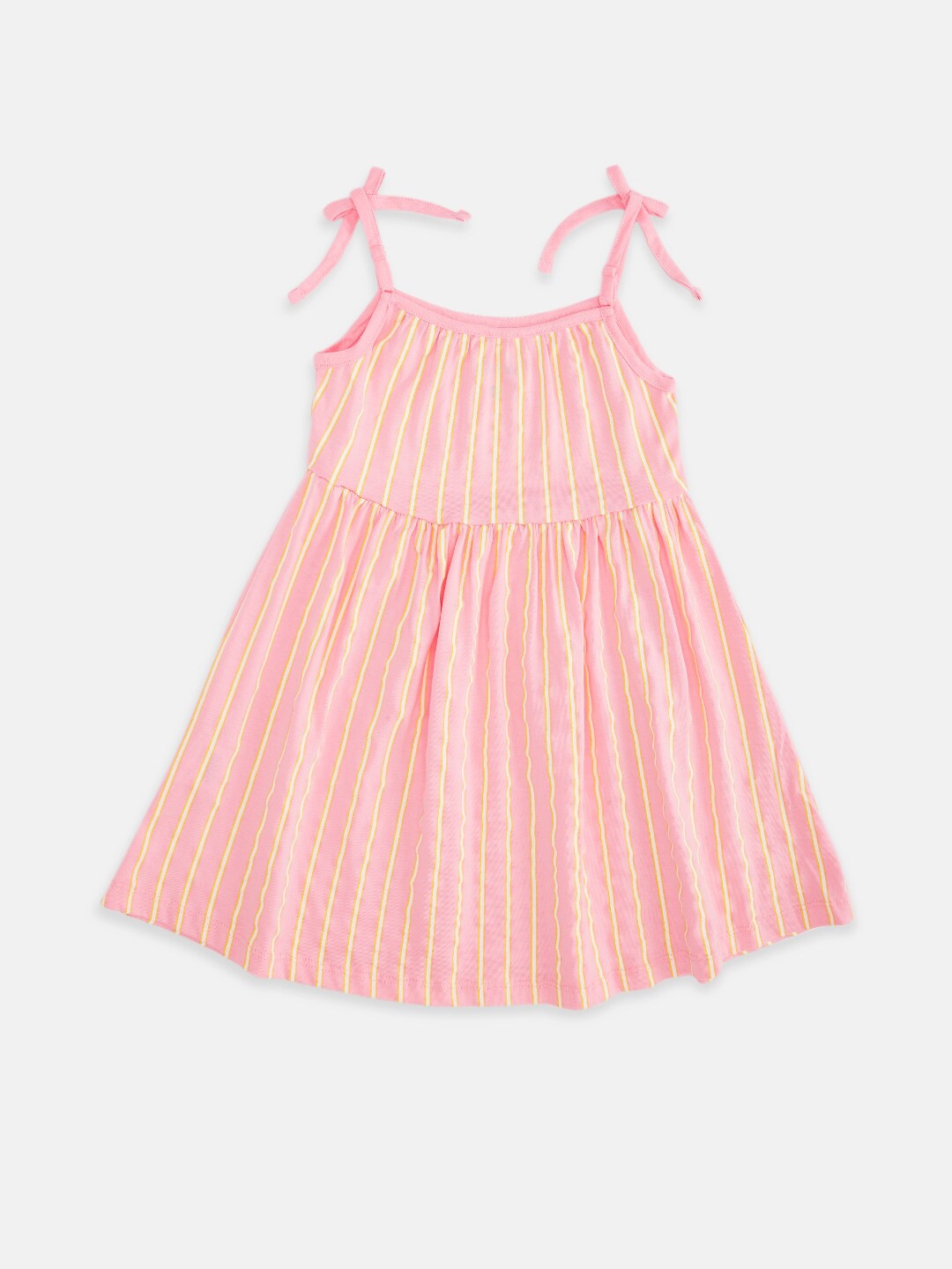 

Pantaloons Junior Pink & Yellow Striped A-Line Dress