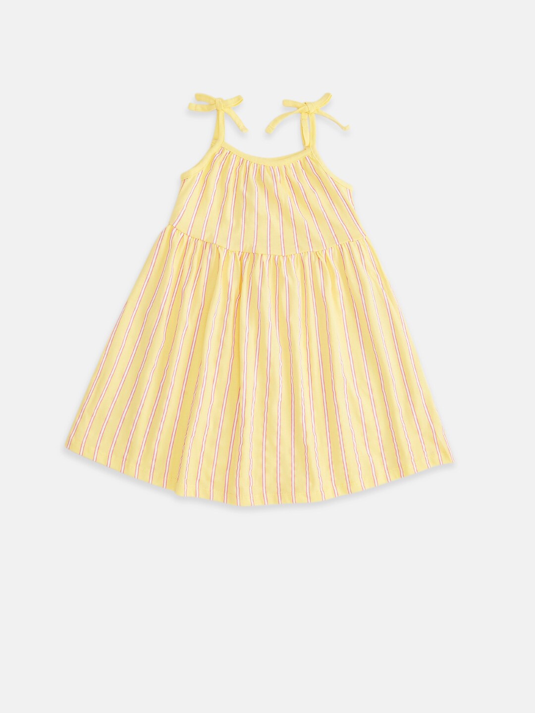 

Pantaloons Junior Girls Yellow & White Striped Shoulder Strao A-Line Dress