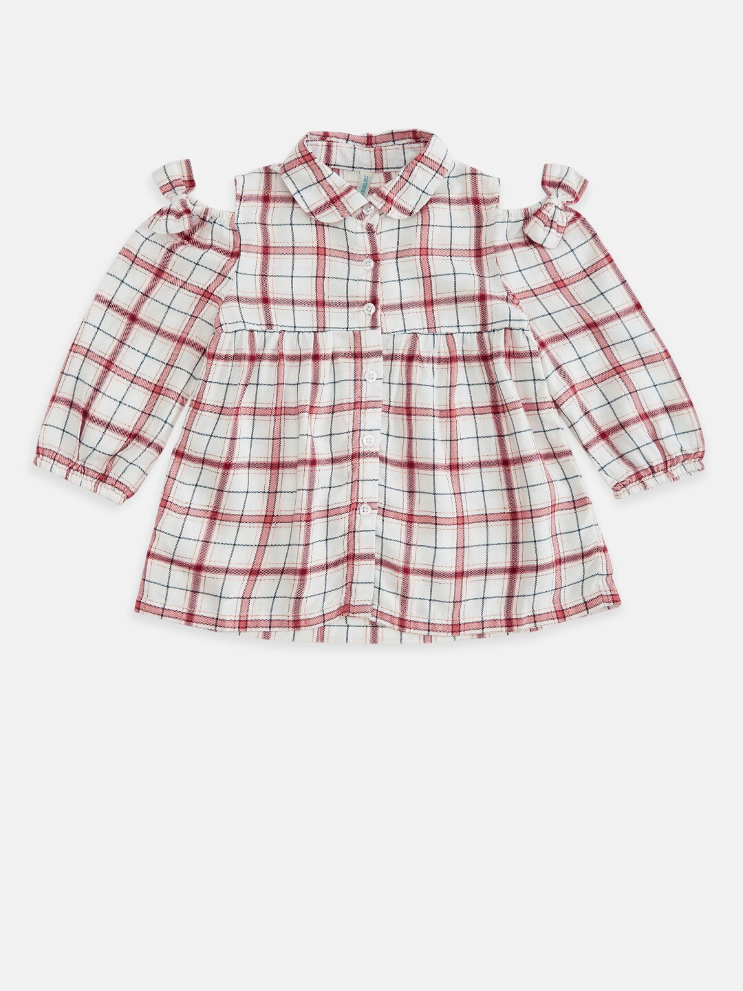 

Pantaloons Baby Off White & Red Checked Shirt Style Top