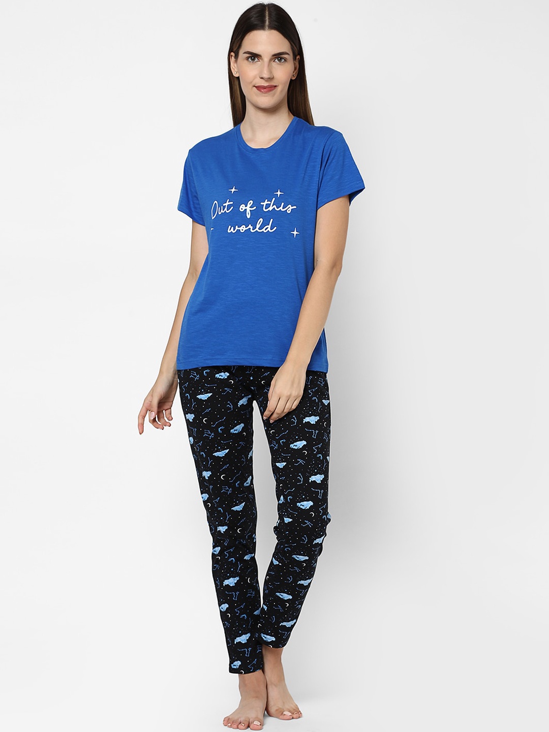 

evolove Women Blue & Black Printed Printed Pure Cotton Night suits