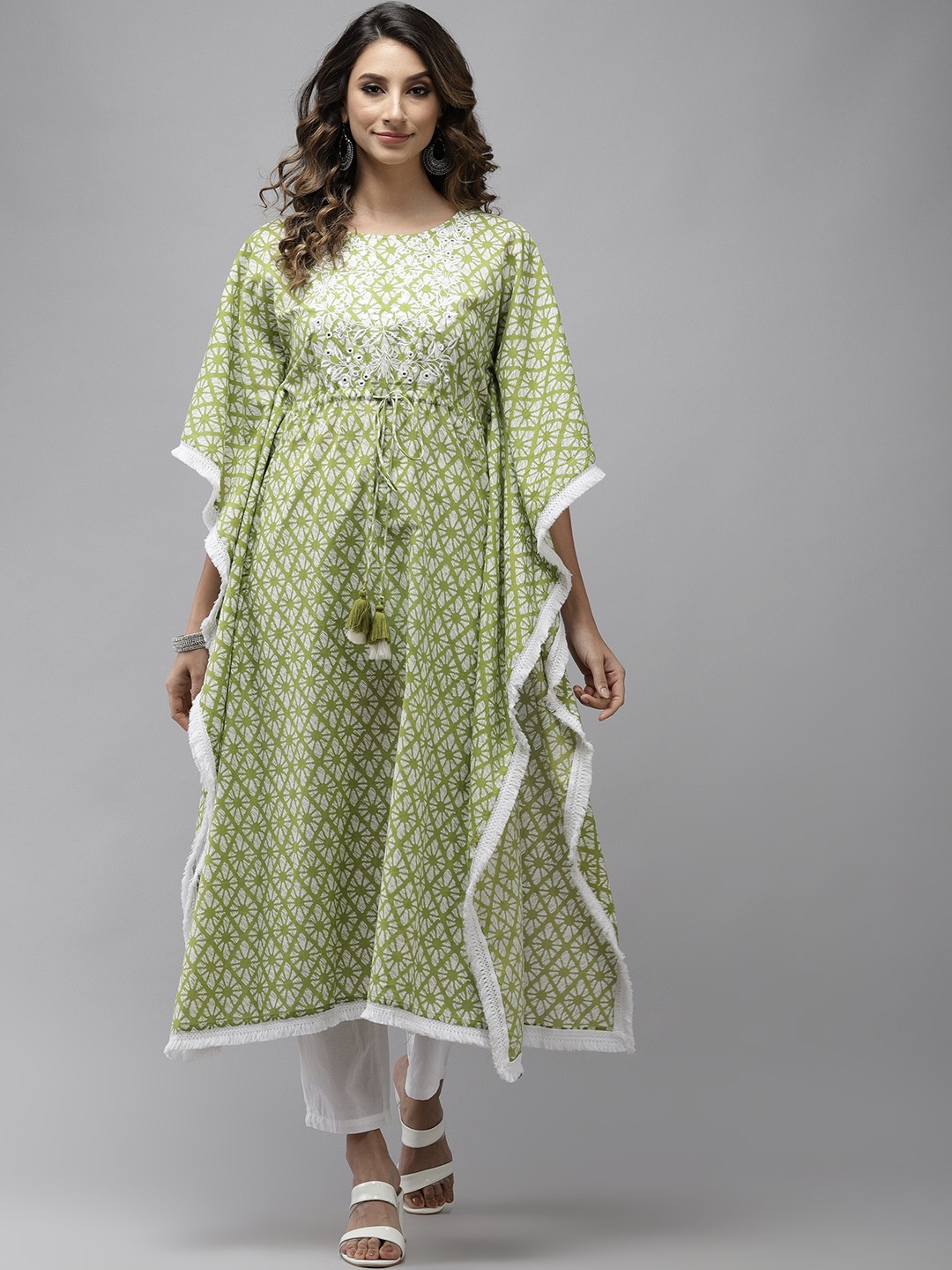 

Yufta Women Lime Green Printed Kaftan Kurta