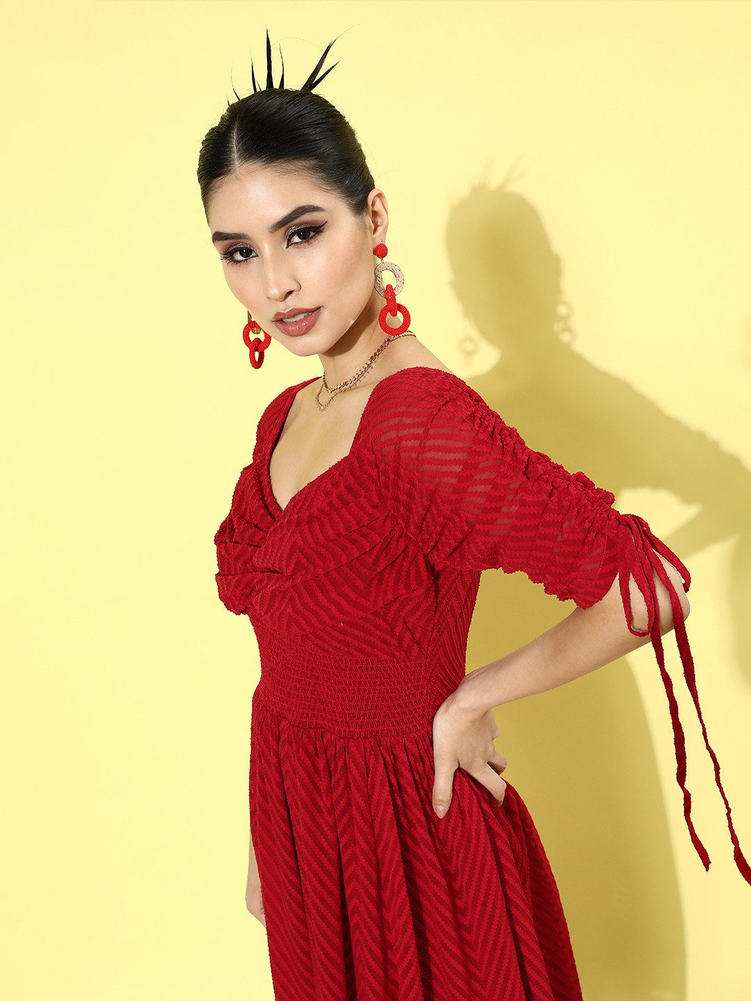 

plusS Women Red Printed Fit & Flare Dress
