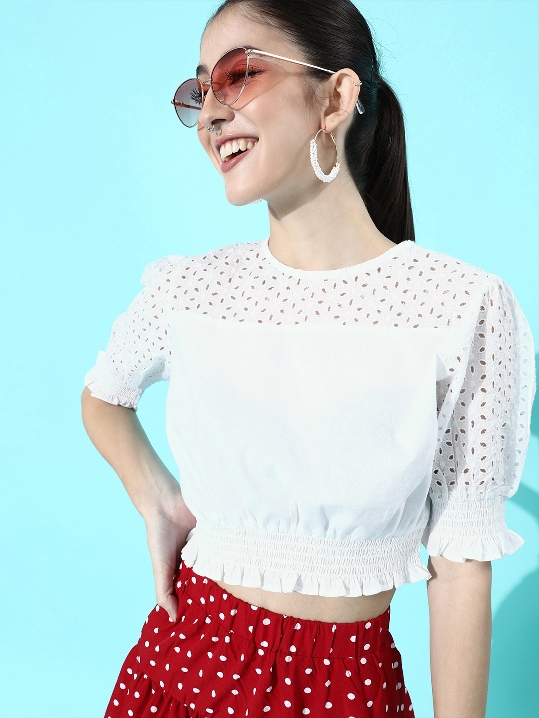 

plusS Women White Pure Cotton Crop Top