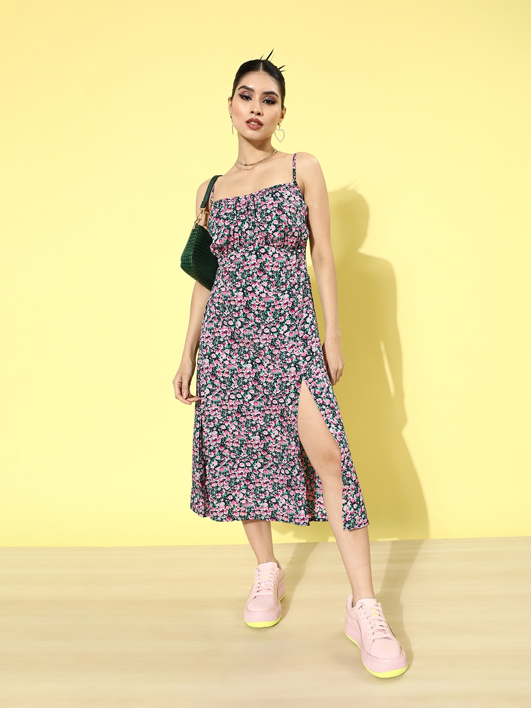 

plusS Women Sea Green Floral Printed A-Line Dress