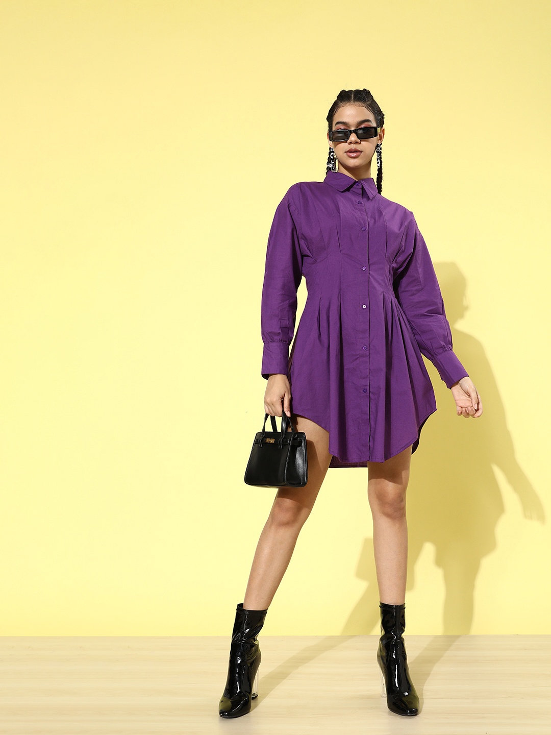 

plusS Women Purple Solid Shirt Dress
