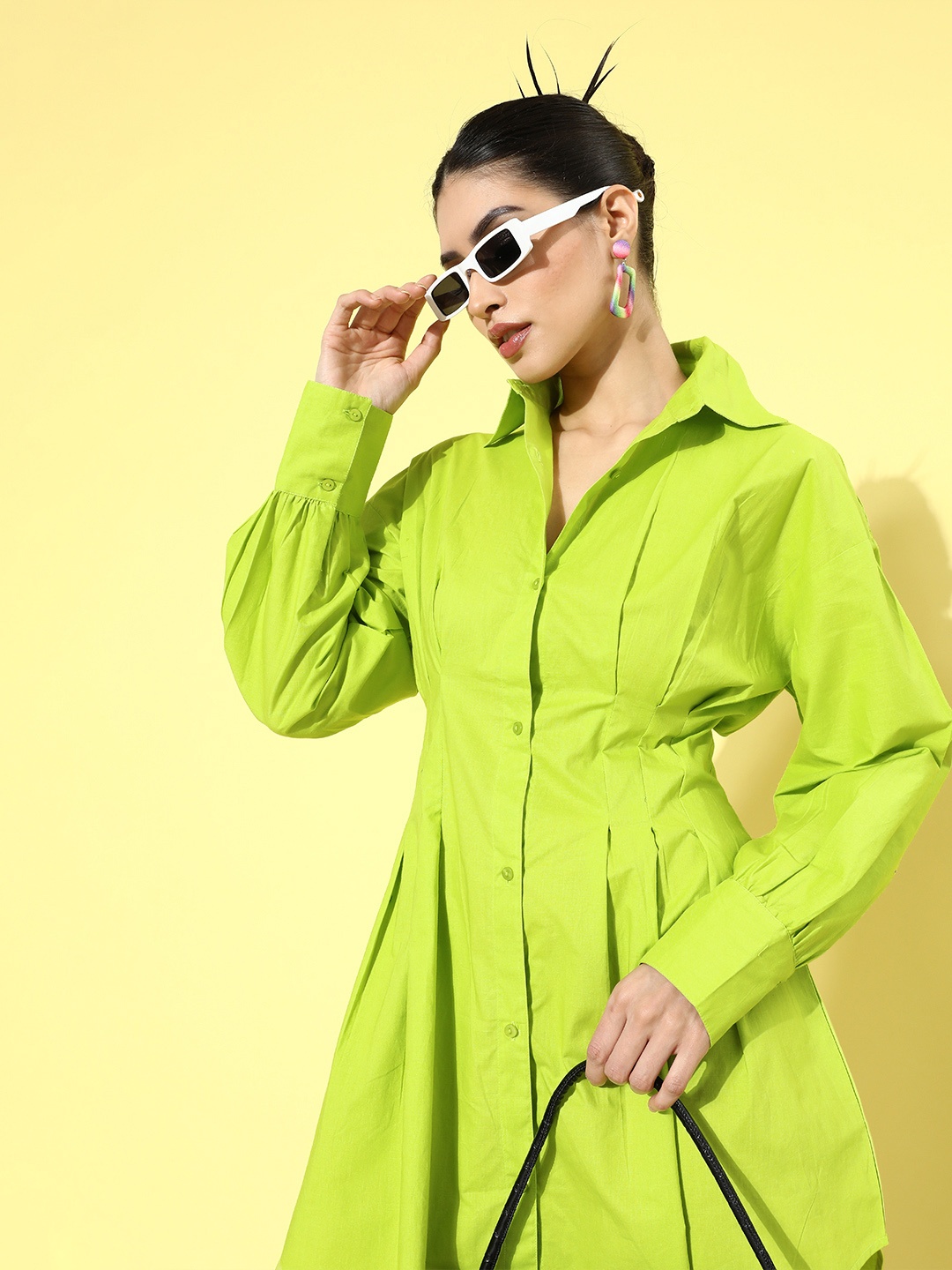 

plusS Women Green Solid Shirt Dress