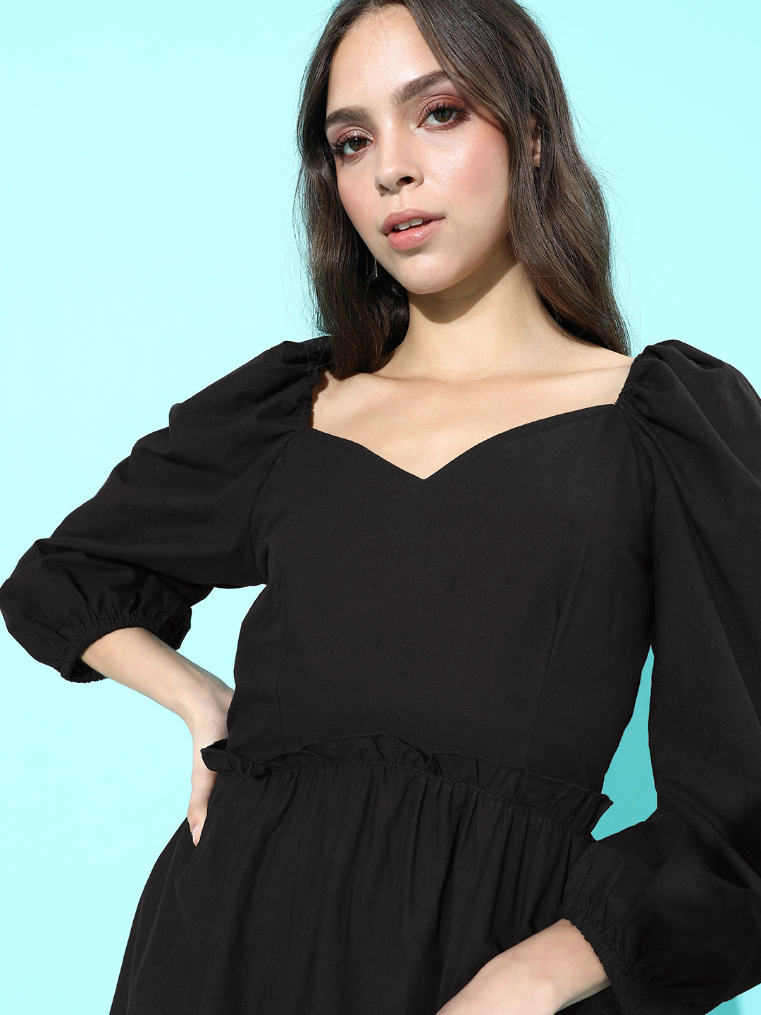 

plusS Women Black Solid Sweetheart Neck Dress