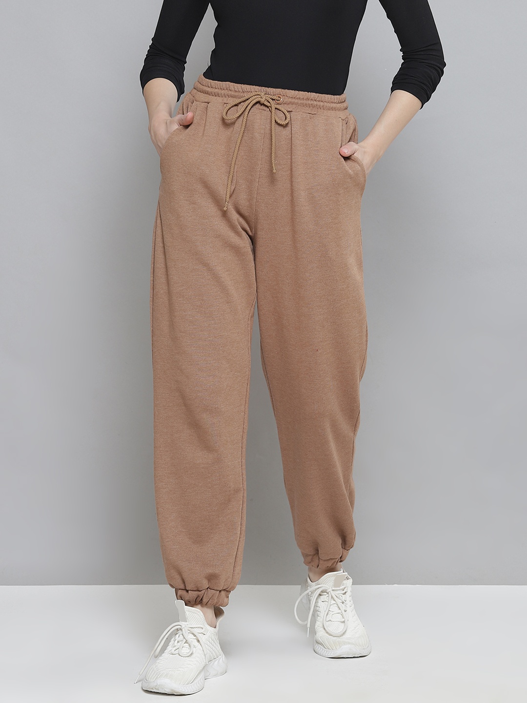 

Femella Women Brown Melange Elasticated Fleece Track Pants