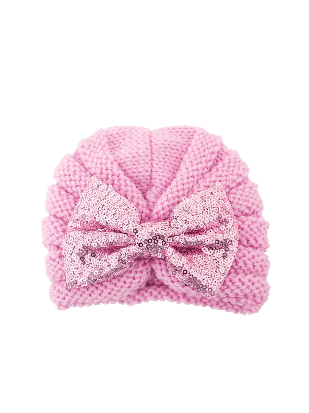 

Baby Moo Girls Pink Self Design Woollen Beanie