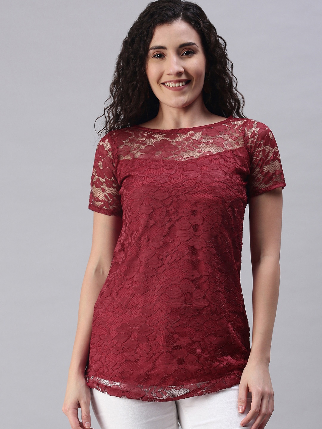 

Selvia Maroon Russell Net Regular Top