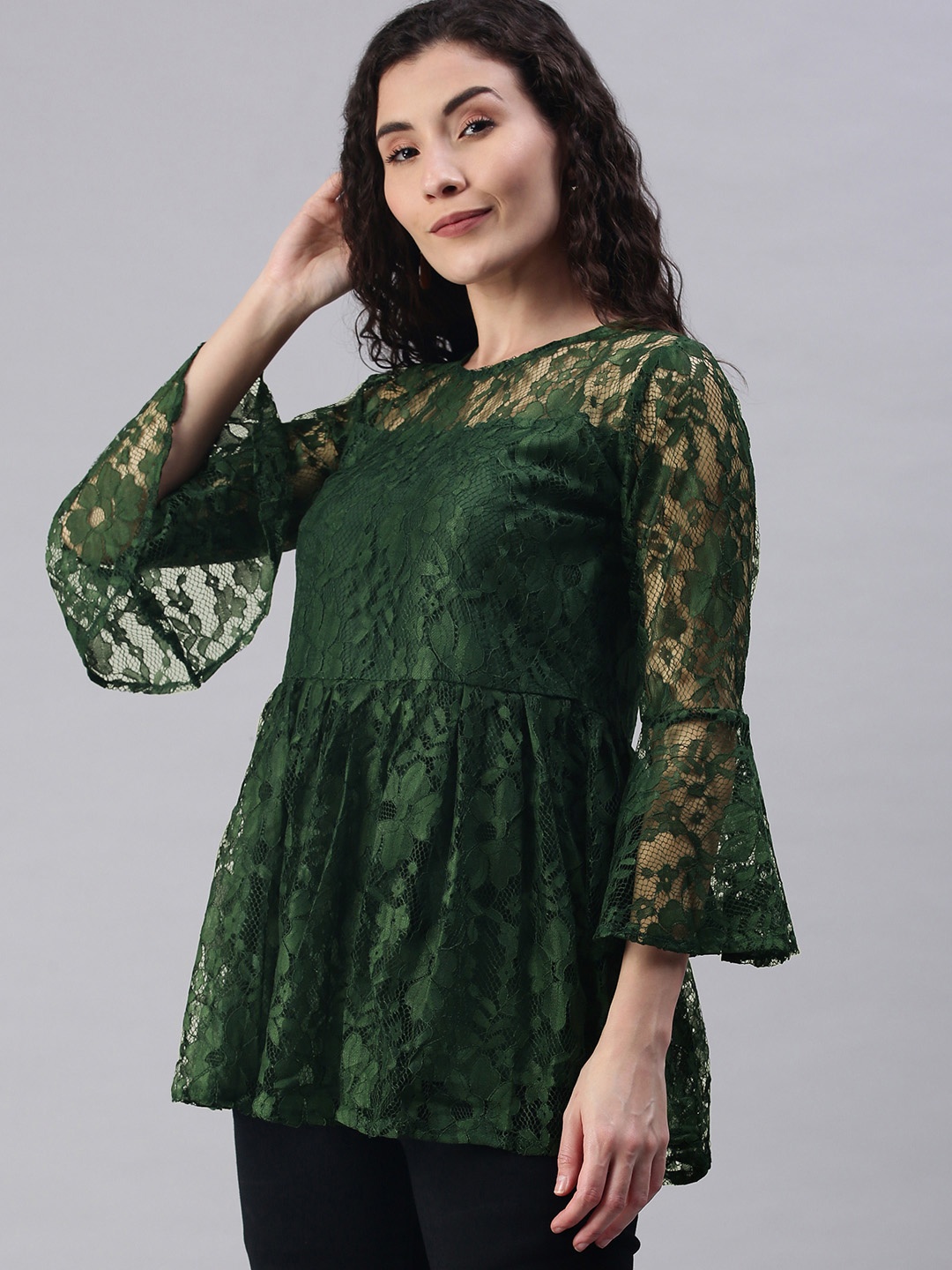 

Selvia Green Russell Net Peplum Top