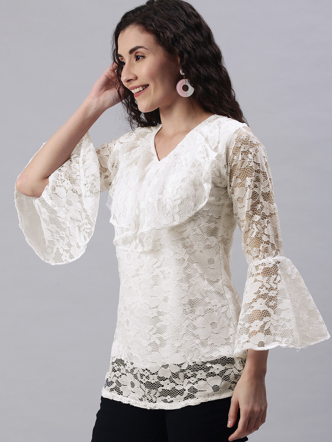 

Selvia White Russell Net A-Line Top