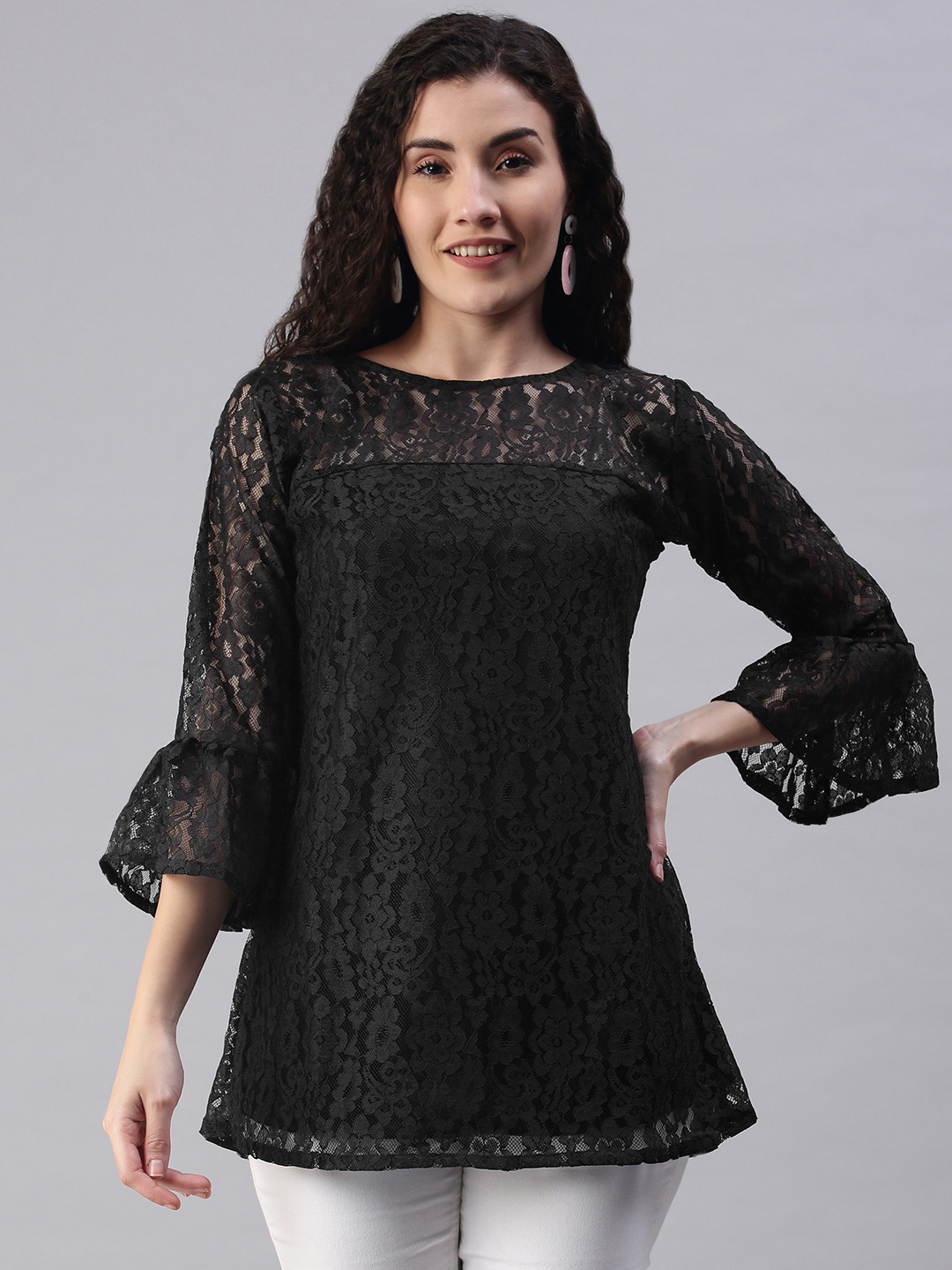 

Selvia Black Russell Net Regular Top