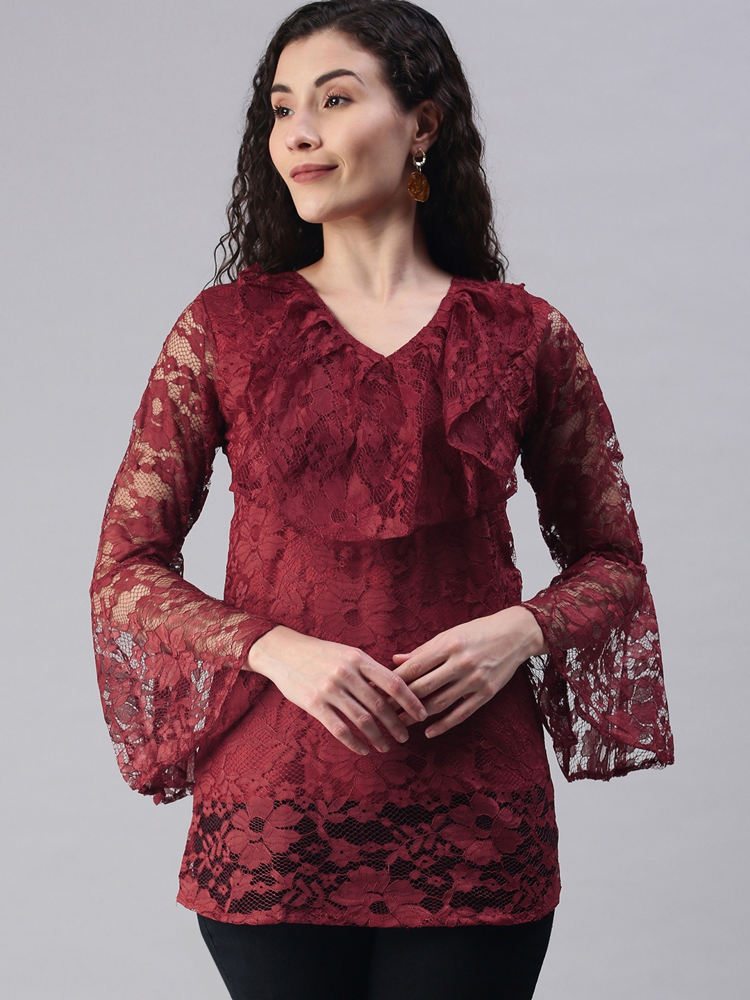 

Selvia Maroon Russell Net A-Line Top
