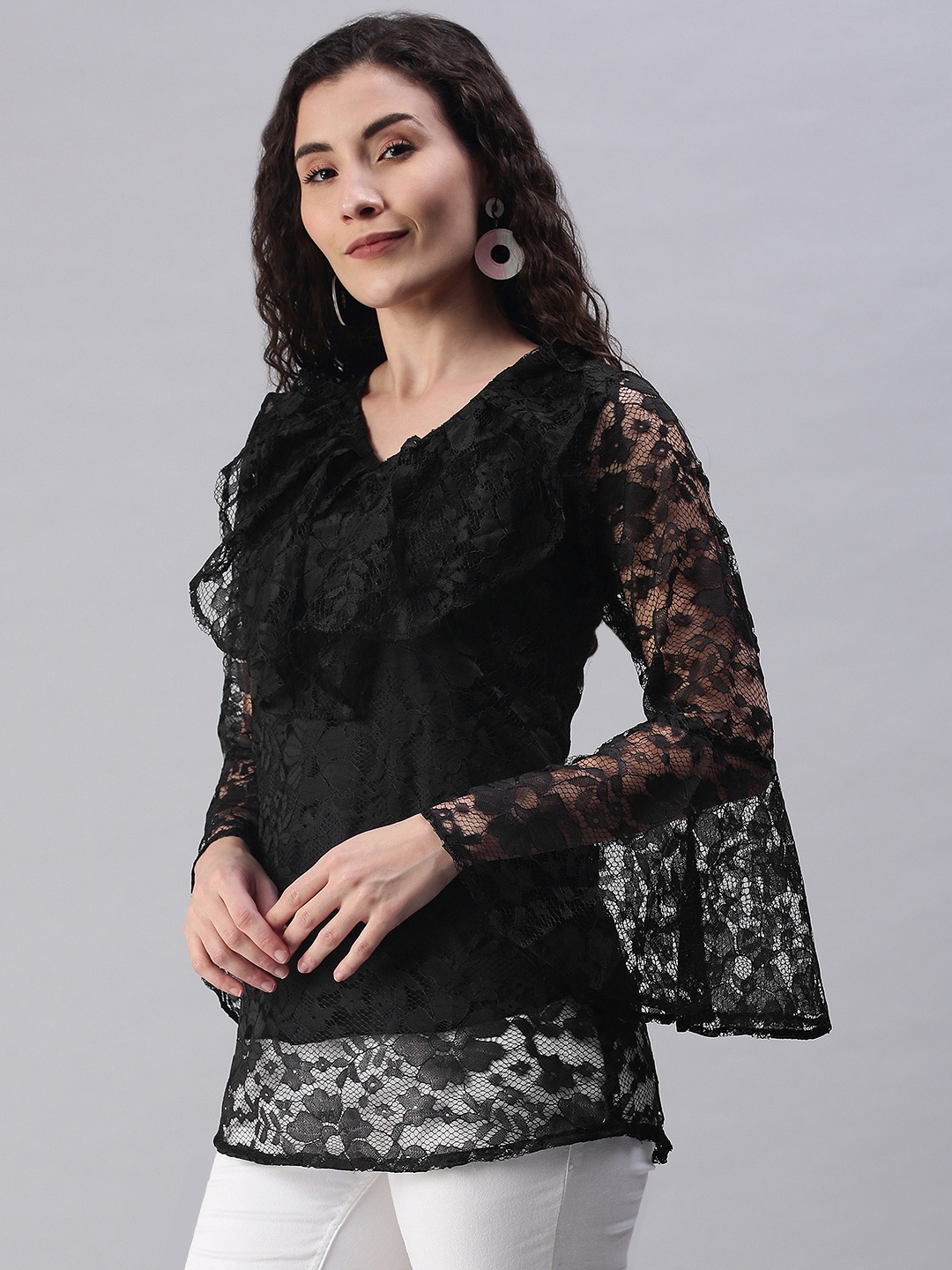 

Selvia Black Russell Net Peplum Top