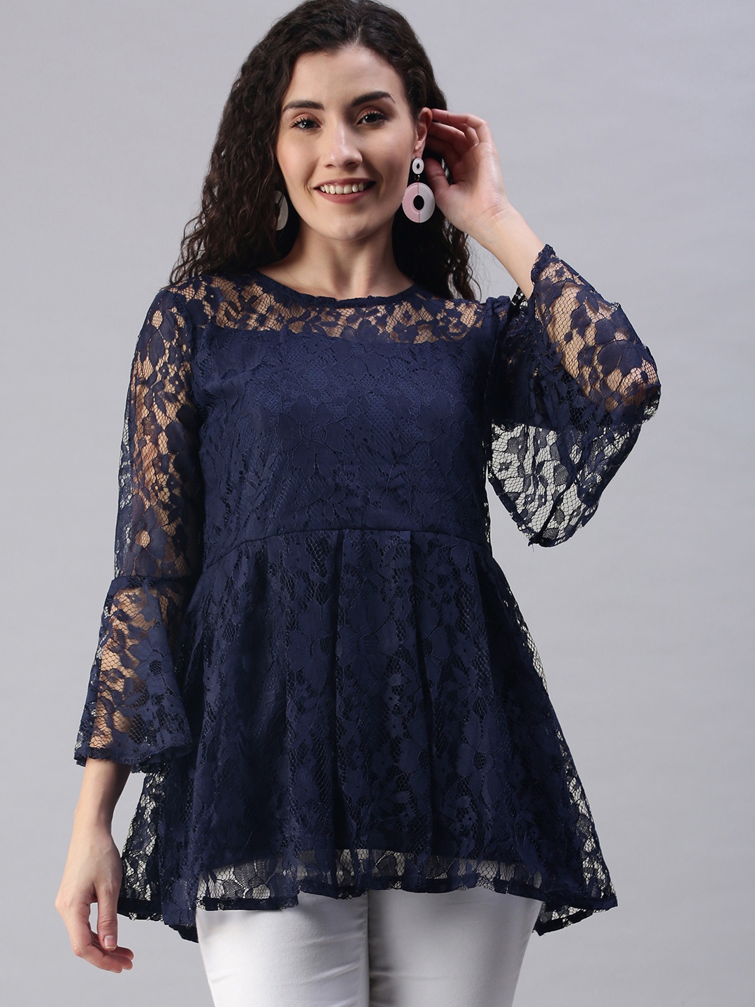 

Selvia Blue Russell Net Peplum Top