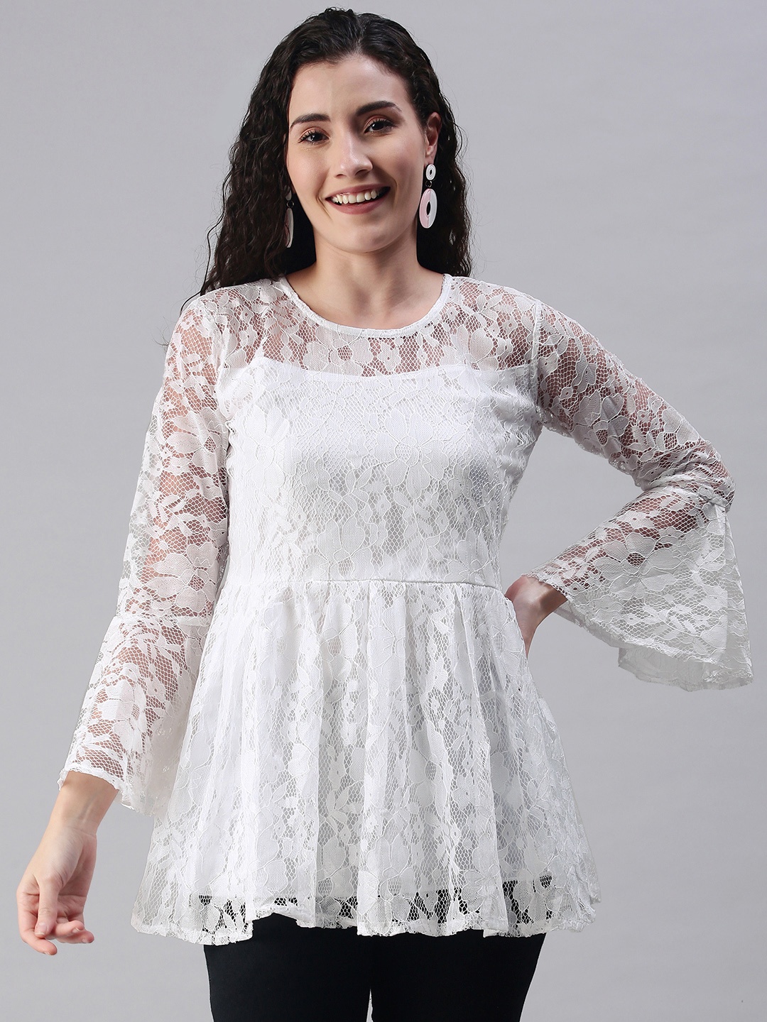

Selvia White Russell Net Peplum Top