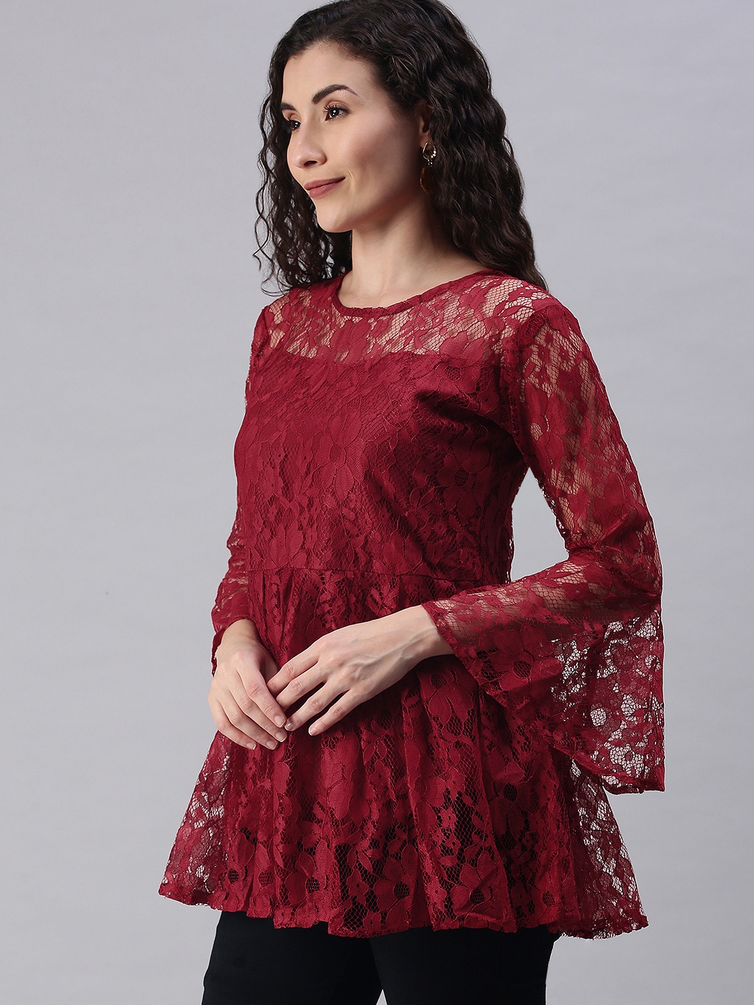 

Selvia Red Russell Net Peplum Top