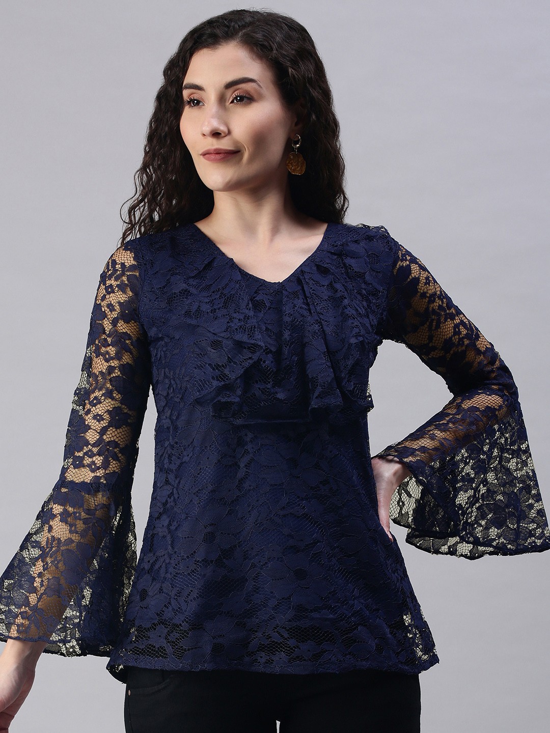 

Selvia Navy Blue Russell Net A-Line Top
