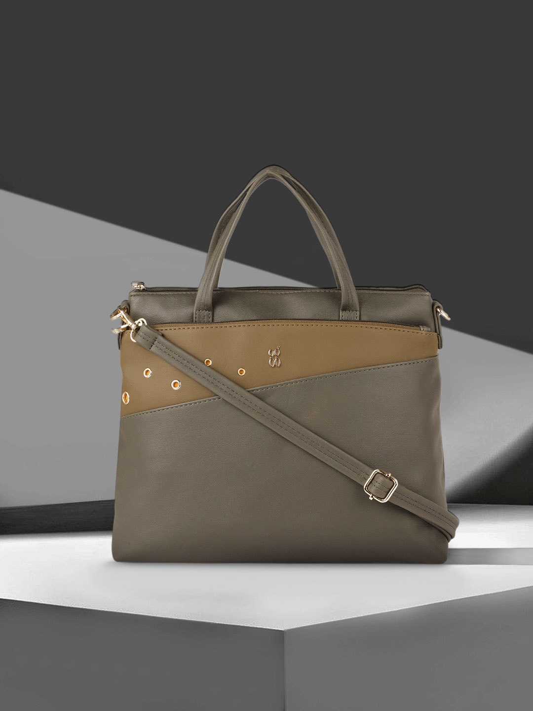 

Baggit Olive Green & Brown Solid Handheld Bag