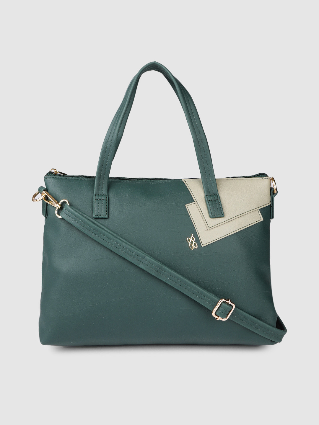 

Baggit Green Solid Synthetic Regular Structured Handheld Bag with Applique