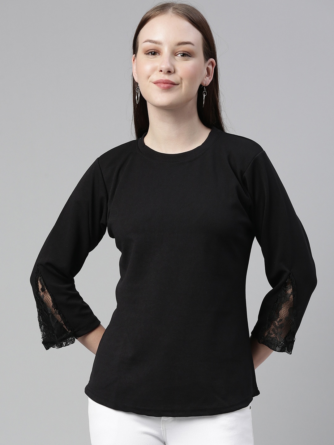 

Selvia Black Regular Top with Lace Inserts