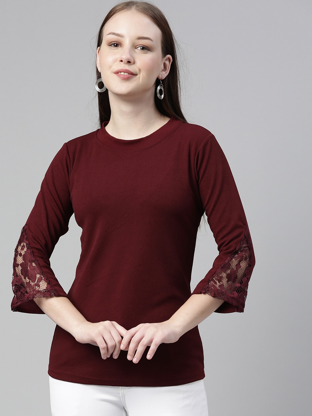 

Selvia Maroon Regular Top with Lace Inserts