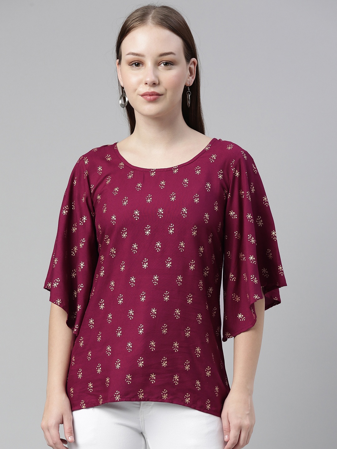 

Selvia Purple Printed Regular Top