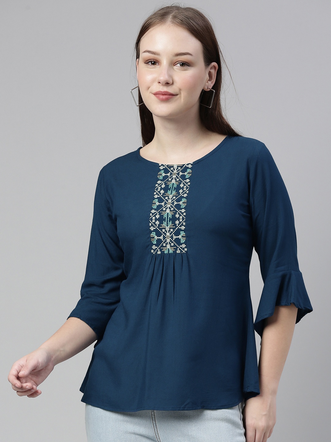 

Selvia Blue Floral A-Line Top