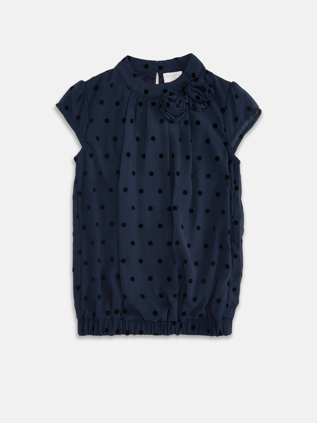 

Pantaloons Junior Navy Blue Pure Silk Georgette Blouson Top