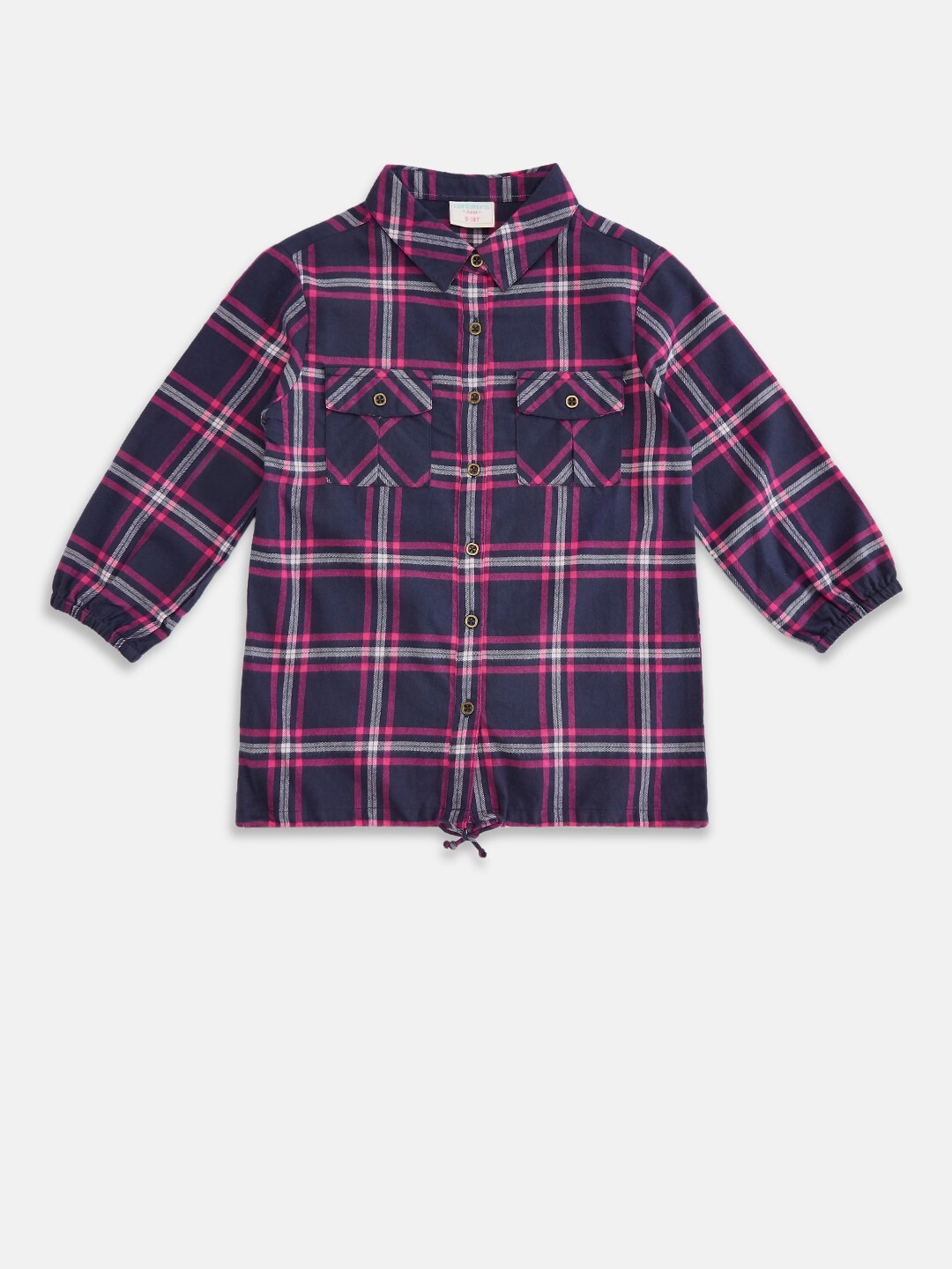 

Pantaloons Junior Navy Blue Checked Mandarin Collar Shirt Style Top