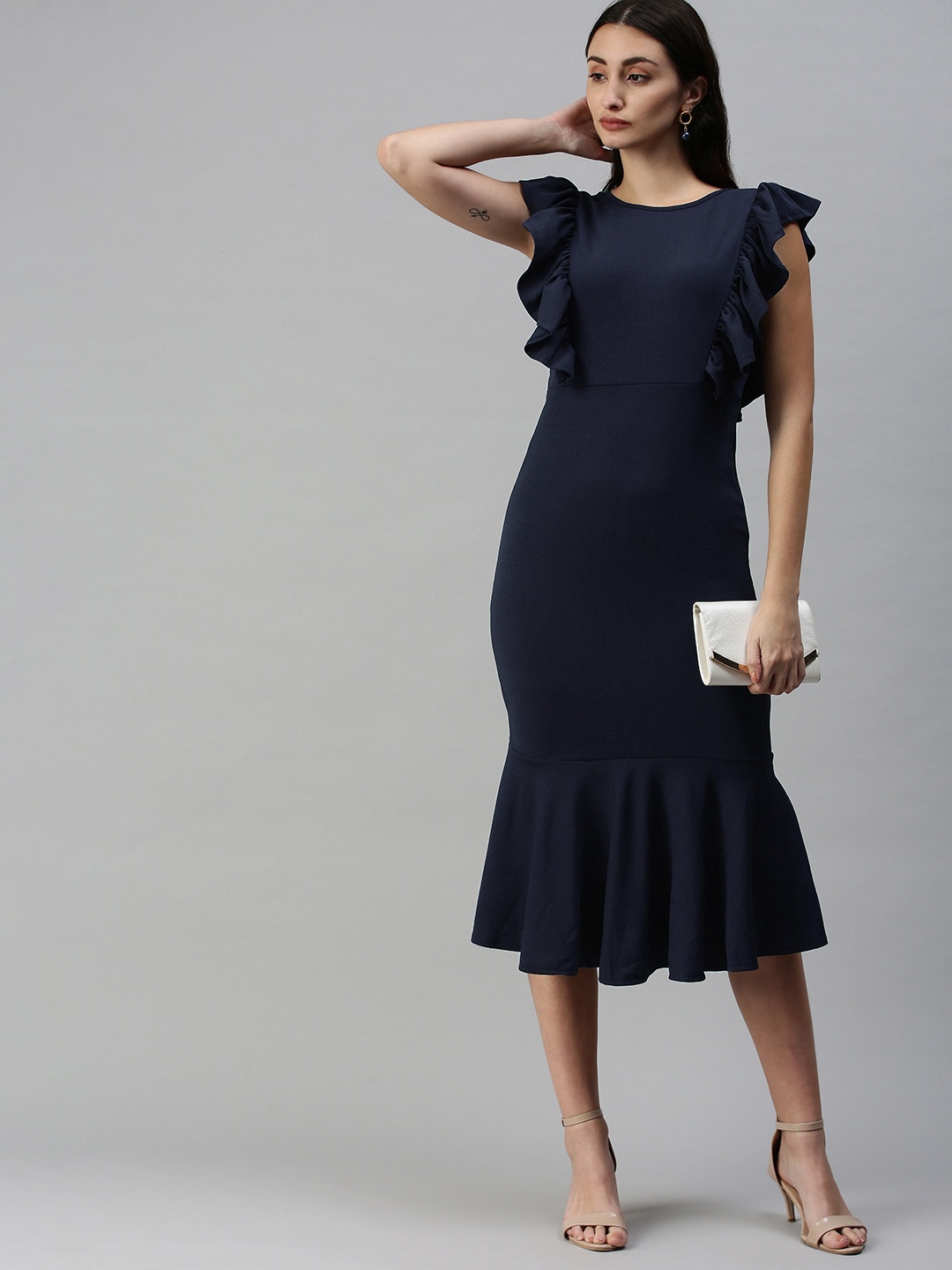 

Selvia Navy Blue Scuba Bodycon Midi Dress