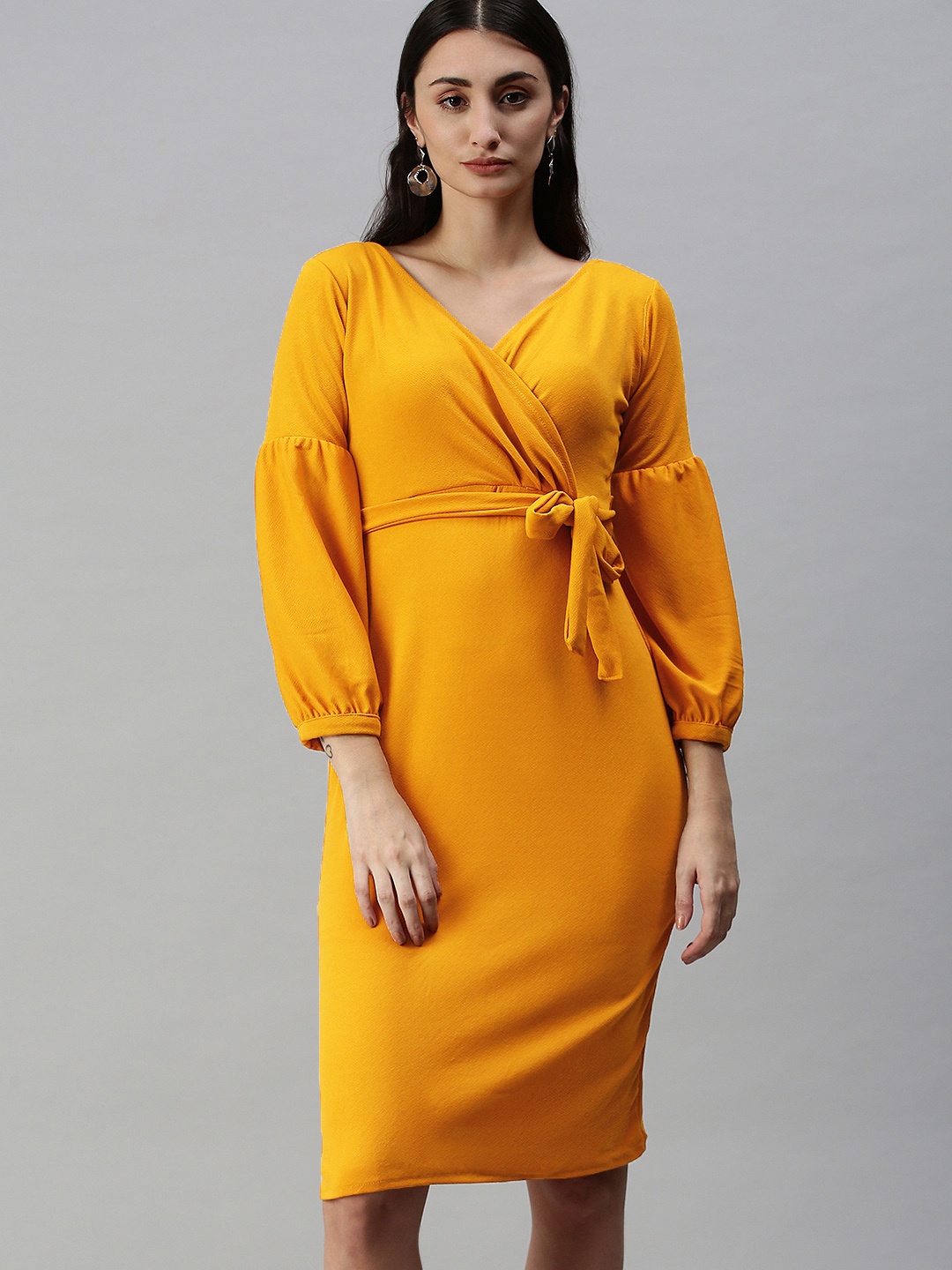 

Selvia Mustard Yellow Scuba Bodycon Dress