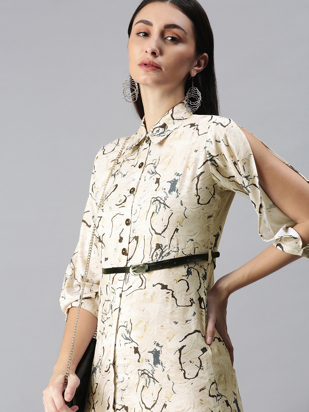 

Selvia Cream-Coloured Liva Shirt Style Midi Dress with Belt