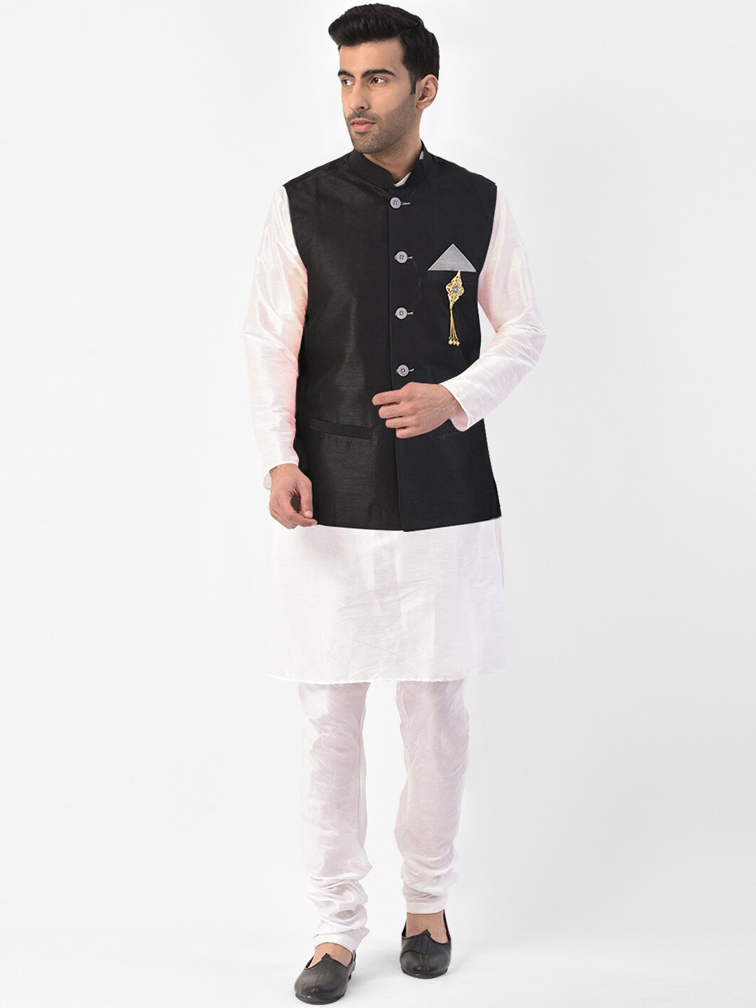 

SG LEMAN Men Black Raw Silk Kurta with Churidar