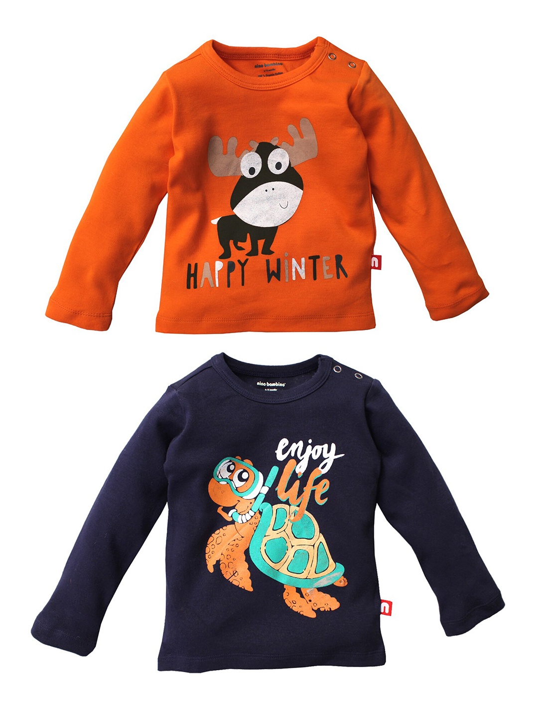 

Nino Bambino Unisex Kids Pack of 2 Printed Organic Cotton T-shirt, Coral