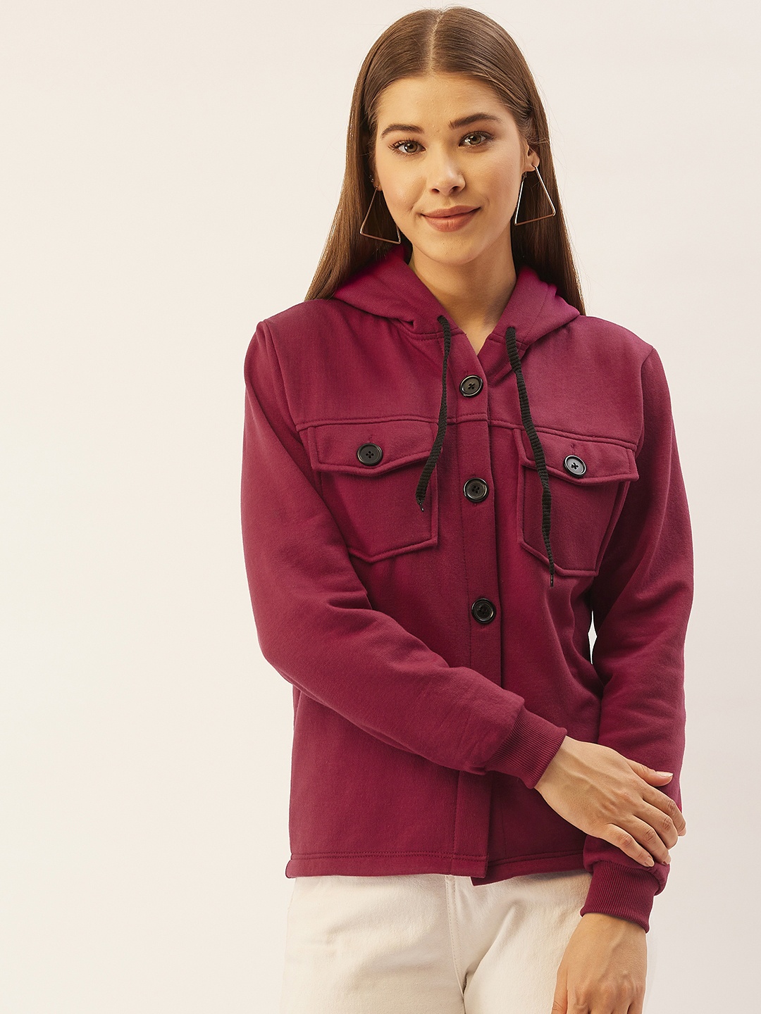 

Belle Fille Women Maroon Solid Lightweight Tailored Jacket